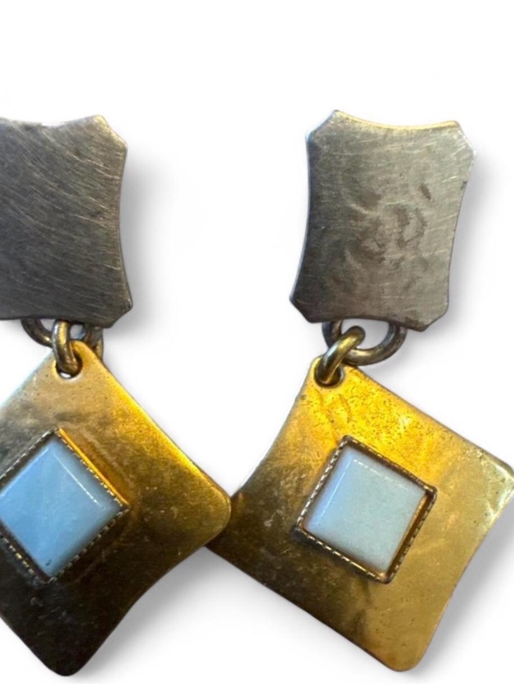 Vintage Marjorie Baer MB SF Mixed Metal Modernist Geometric Drop Earrings